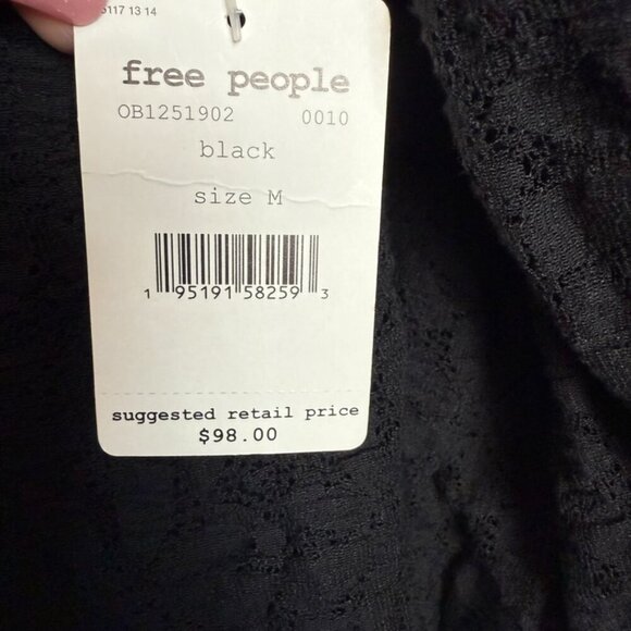 Free People Tea Time Blouse Women M Black Lace Open Back Puffed Sleeves Boho NWT - Picture 6 of 11